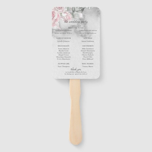 Elegant Grey Waterverf Roze Roses Handwaaier (Achterkant)