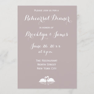 Elegant Grey Wedding Rehearsal Invitions Swans Kaart