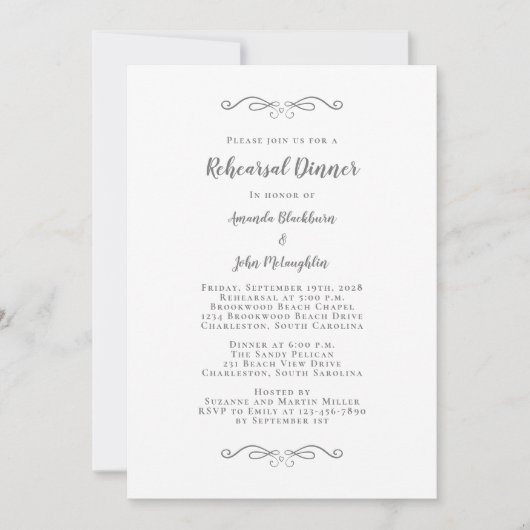 Elegant Grey & White Chic Wedding Rehearsal Dinner Kaart (Voorkant)