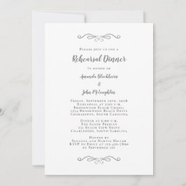 Elegant Grey & White Chic Wedding Rehearsal Dinner Kaart