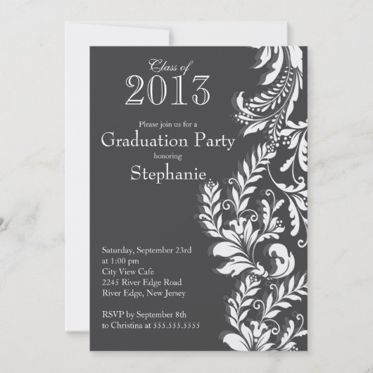 Elegant Grey White Class of 2013 Graduation Party Kaart (Voorkant)