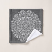 Elegant Grey & White Floral Mandala Bad Handdoek (Wasdoekje)