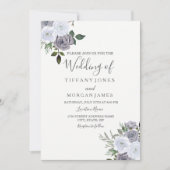 Elegant Grey White Floral Roos Wedding Invitation Kaart (Voorkant)