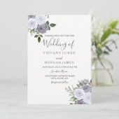 Elegant Grey White Floral Roos Wedding Invitation Kaart (Staand voorkant)