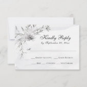 Elegant Grey White Floral Waterverf Wedding RSVP  (Voorkant)