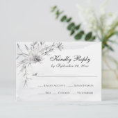 Elegant Grey White Floral Waterverf Wedding RSVP (Staand voorkant)