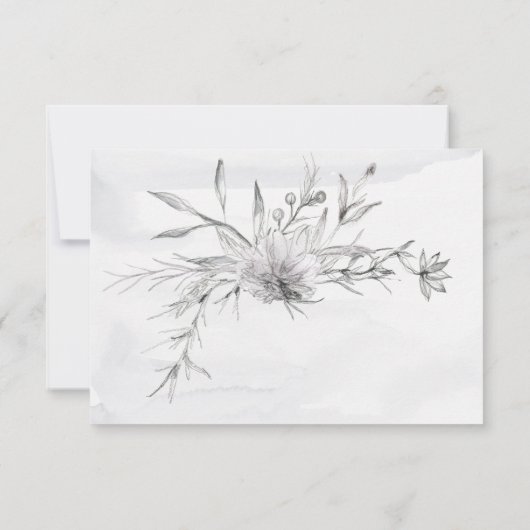 Elegant Grey White Floral Waterverf Wedding RSVP  (Achterkant)