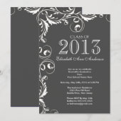 Elegant Grey White Graduy Party Invitation Kaart (Voorkant / Achterkant)