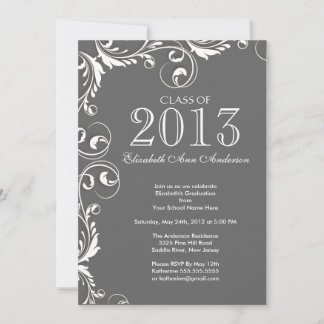 Elegant Grey White Graduy Party Invitation Kaart