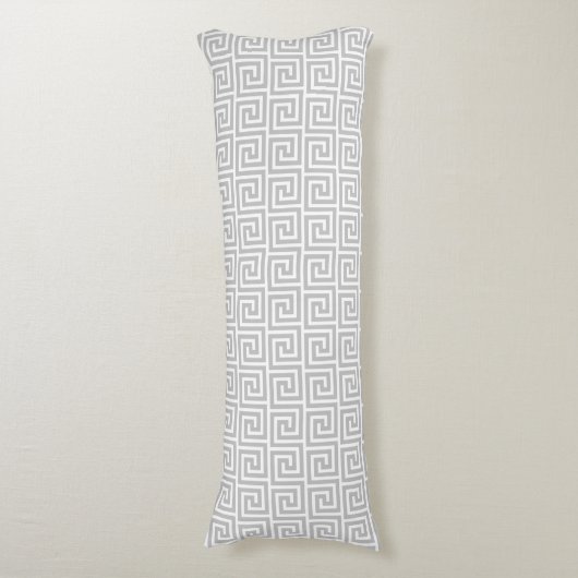 Elegant Grey & White Greek Pattern Body Pillow Lichaamskussen (Voorkant Verticaal)