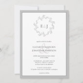 Elegant Grey White Leaf Wreator Monogram Wedding Kaart (Voorkant)