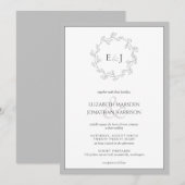 Elegant Grey White Leaf Wreator Monogram Wedding Kaart (Voorkant / Achterkant)