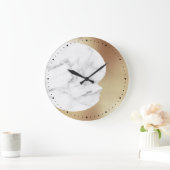 Elegant Grey White Marble Gold Crescent Moon Grote Klok (Huis)