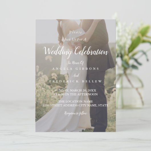 Elegant Grey & White met Achtergrondfoto Weduwscha Kaart (Staand voorkant)
