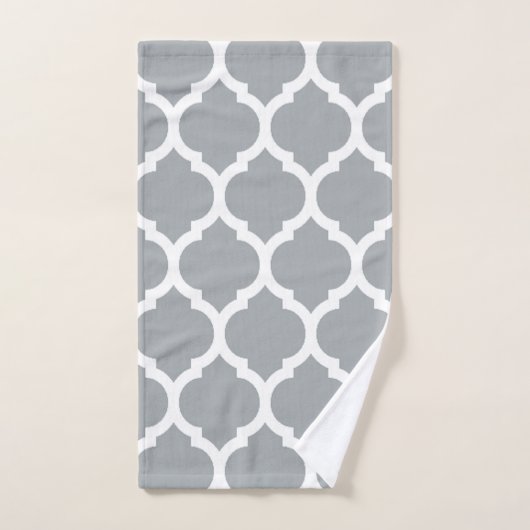 Elegant Grey White Moroccan Quatrefoil Pattern Bad Handdoek (Handdoek)