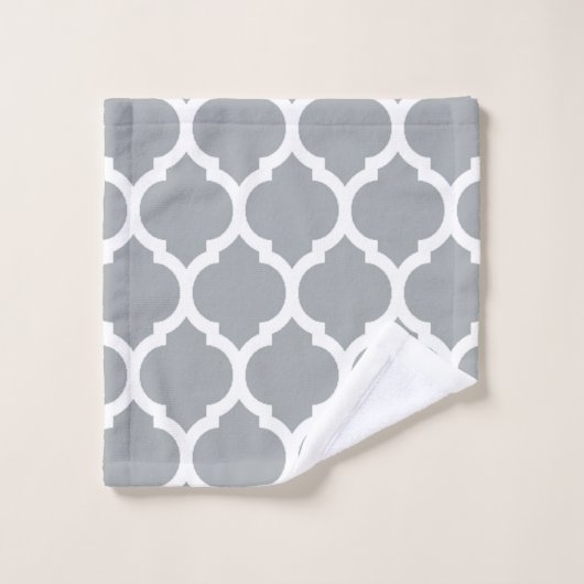 Elegant Grey White Moroccan Quatrefoil Pattern Bad Handdoek (Wasdoekje)