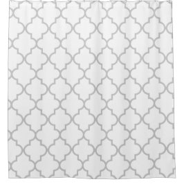 Elegant Grey White Moroccan Quatrefoil Pattern Douchegordijn
