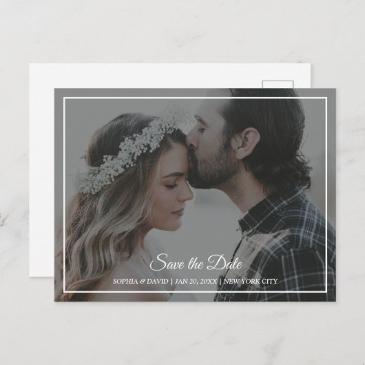 Elegant Grey & White Save the Date Photo Briefkaar Briefkaart (Voorkant / Achterkant)