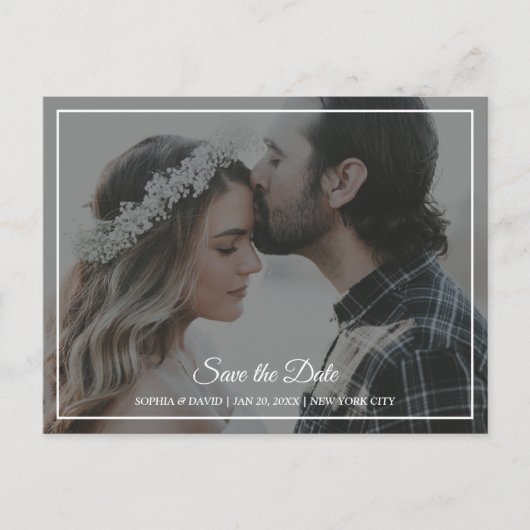 Elegant Grey & White Save the Date Photo Briefkaar Briefkaart (Voorkant)
