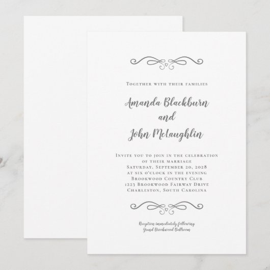 Elegant Grey White Timeless Formal Chic Wedding Kaart (Voorkant / Achterkant)