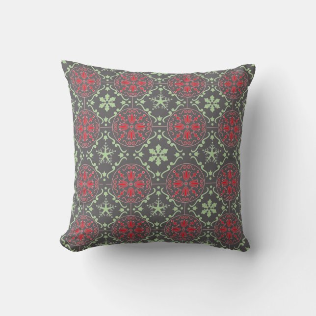 Elegant Grey Winter Nordic Snowflake Pattern Kussen (Voorkant)