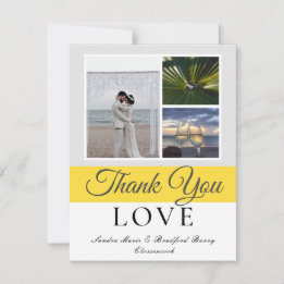 Elegant Grey Yellow Script Weduwfoto Foto collage  Bedankkaart