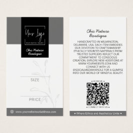 Elegant Grey & Zwart Botanisch Sociaal QR Prijs La Visitekaartje