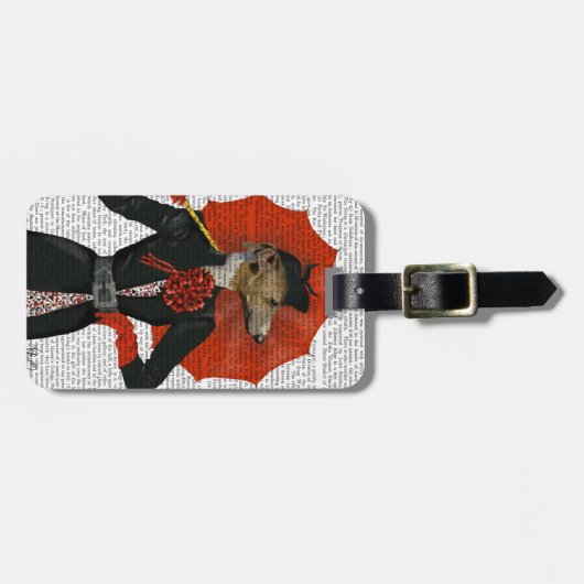 Elegant Greyhound en Red Umbrella 2 Bagagelabel (Voorkant horizontaal)