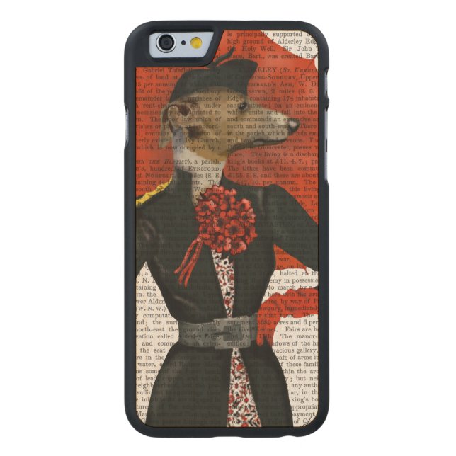 Elegant Greyhound en Red Umbrella 2 Carved Wood iPhone Hoesje (Achterkant)