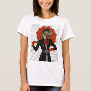 Elegant Greyhound en Red Umbrella 2 T-shirt