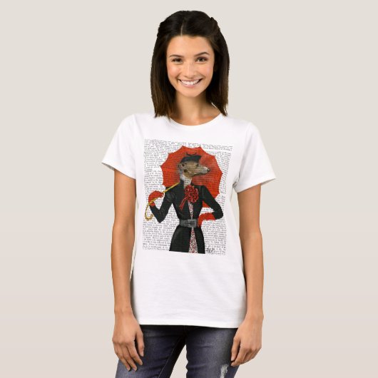 Elegant Greyhound en Red Umbrella 2 T-shirt (Voorkant volledig)