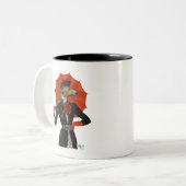 Elegant Greyhound en Red Umbrella 2 Tweekleurige Koffiemok (Voorkant links)