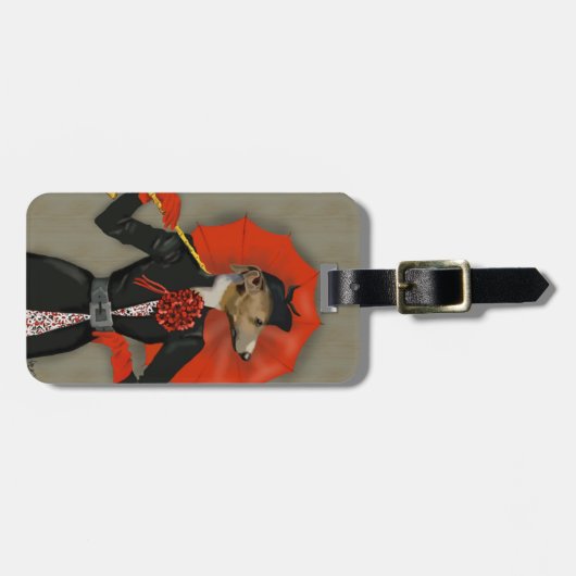 Elegant Greyhound en Red Umbrella Bagagelabel (Voorkant horizontaal)