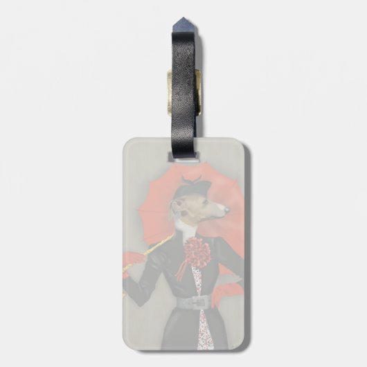 Elegant Greyhound en Red Umbrella Bagagelabel (Achterkant verticaal)