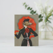 Elegant Greyhound en Red Umbrella Briefkaart (Staand voorkant)