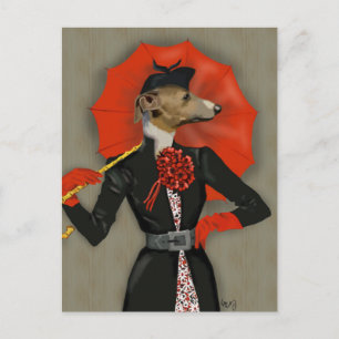 Elegant Greyhound en Red Umbrella Briefkaart