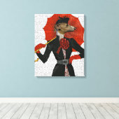 Elegant Greyhound en Red Umbrella Canvas Afdruk (Insitu (Houten vloer))