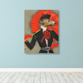 Elegant Greyhound en Red Umbrella Canvas Afdruk (Insitu (Houten vloer))