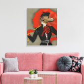 Elegant Greyhound en Red Umbrella Canvas Afdruk (Insitu (Woonkamer))