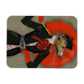 Elegant Greyhound en Red Umbrella Magneet (Horizontaal)