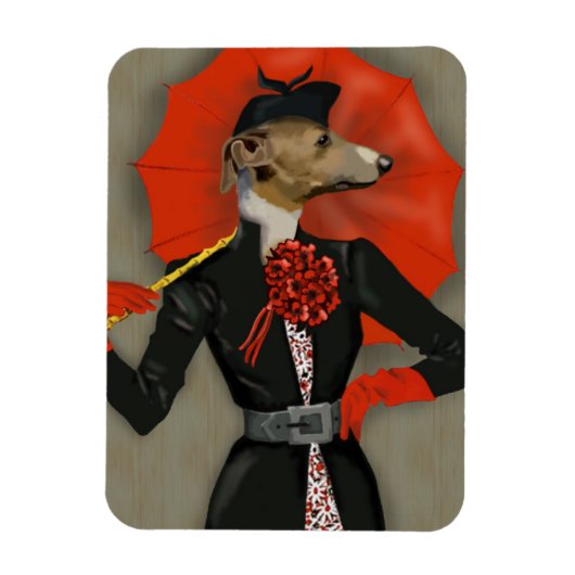 Elegant Greyhound en Red Umbrella Magneet (Verticaal)