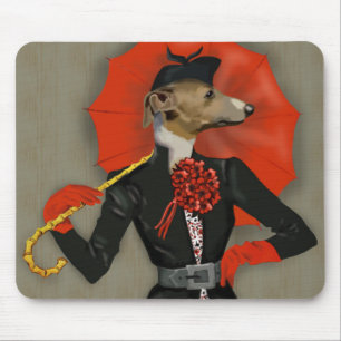 Elegant Greyhound en Red Umbrella Muismat