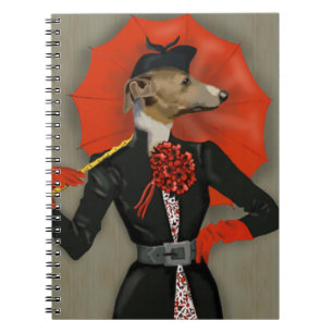 Elegant Greyhound en Red Umbrella Notitieboek