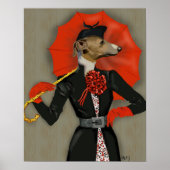 Elegant Greyhound en Red Umbrella Poster (Voorkant)