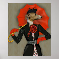 Elegant Greyhound en Red Umbrella