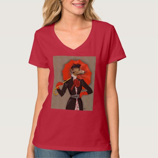 Elegant Greyhound en Red Umbrella T-shirt (Voorkant)