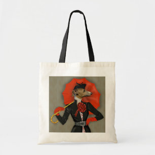 Elegant Greyhound en Red Umbrella Tote Bag