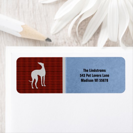 Elegant Greyhound Silhouet in rood wit blauw Etiket (Insitu)