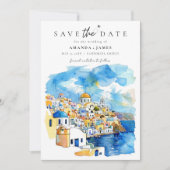 Elegant Griekenland Bestemming Bruiloft Save the D Kaart (Voorkant)