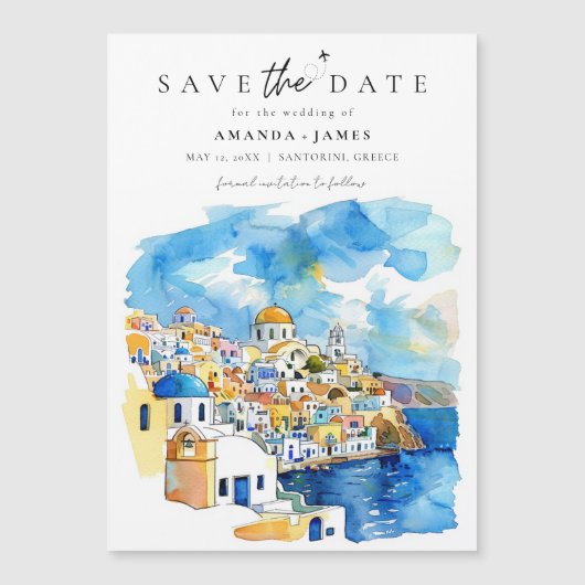 Elegant Griekenland Bestemming Bruiloft Save the D Magnetische Uitnodiging (Voorkant)